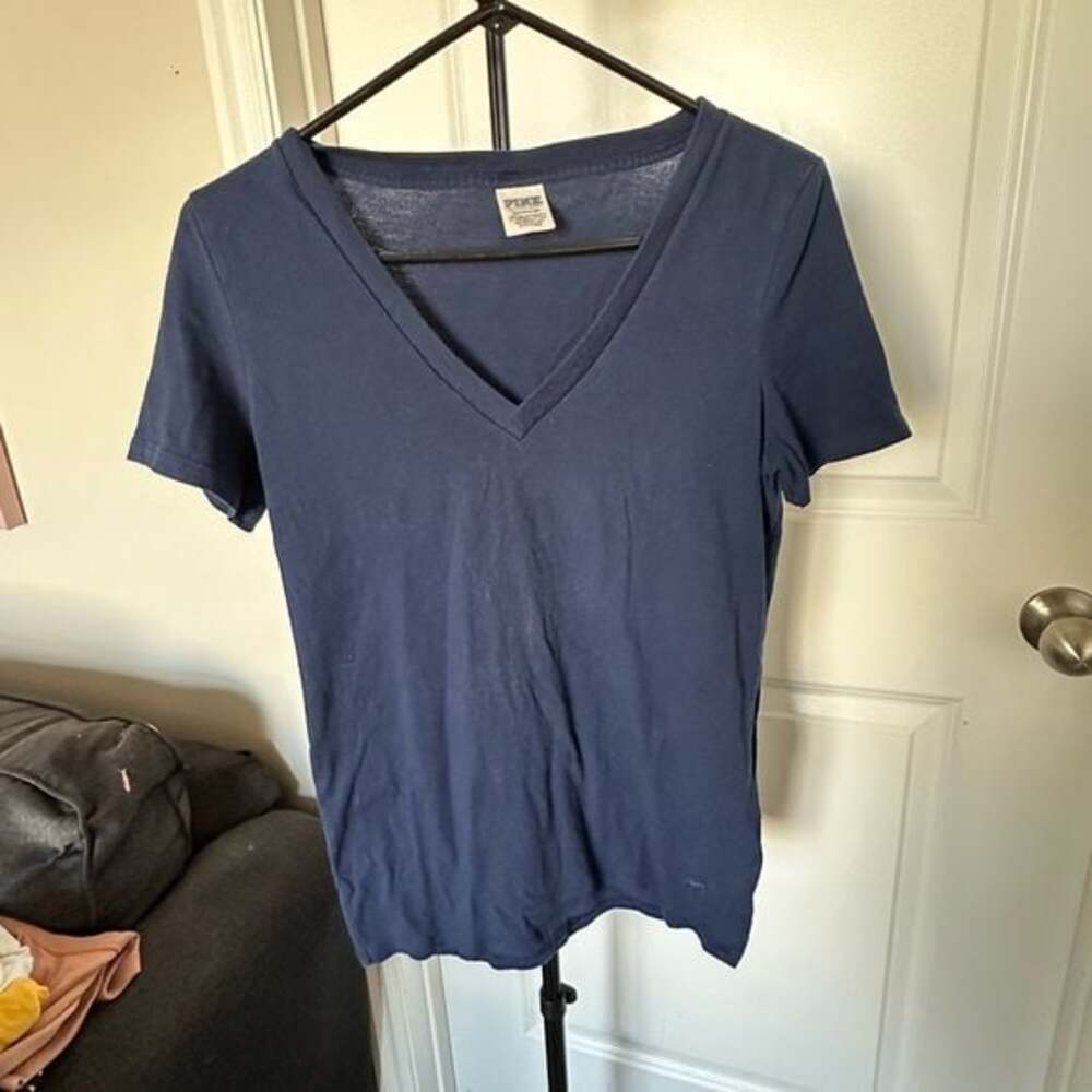 PINK Victoria's Secret Navy V-Neck Short Sleeve Tee